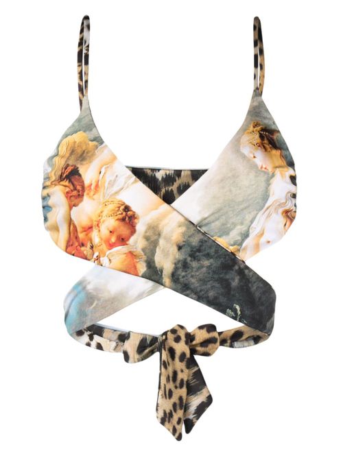 Graphic-print reversible bikini top - Blue