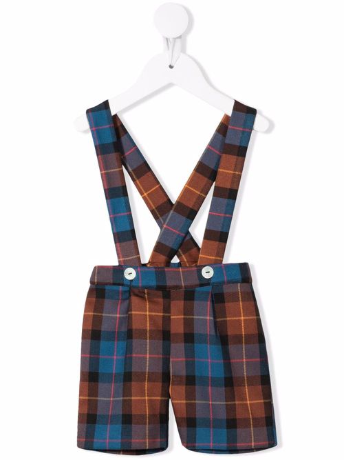 Tartan-check suspender shorts - Brown