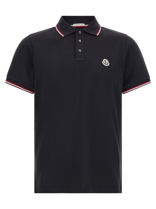 Tricolor-Striped Cotton Piqué Polo Shirt — Black