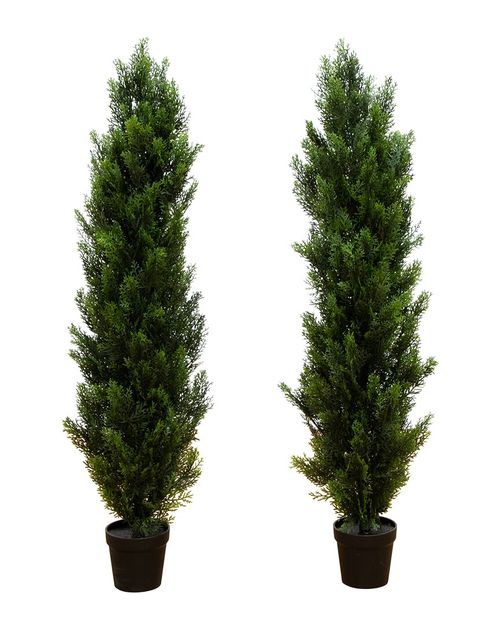 Set of 2 Indoor/Outdoor UV-Resistant 4ft Artificial Topiary Cedar Trees