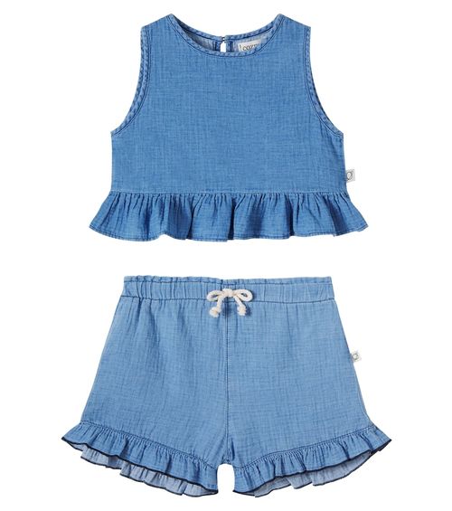 Blair ruffled cotton chambray top and shorts set