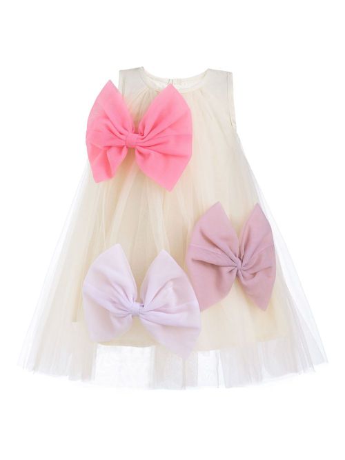 Bow-detail tulle dress - Neutrals