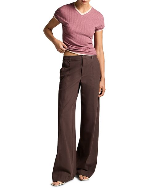 Wool Pointelle V-Neck Tee