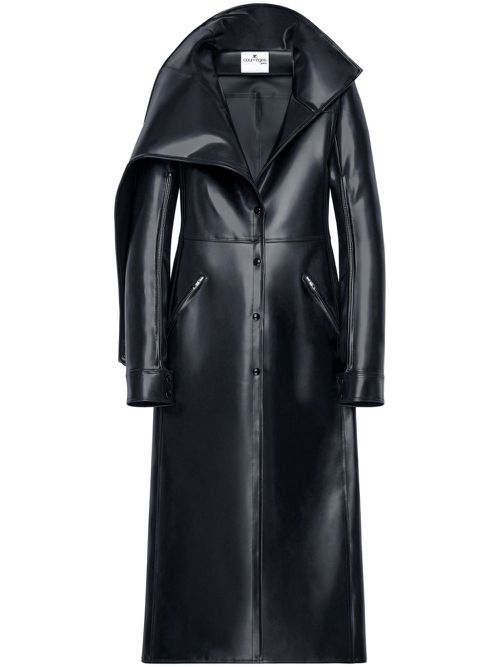 Latex button-up trench coat - Black
