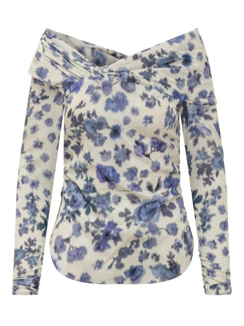 Blue Floral Off Shoulder Top