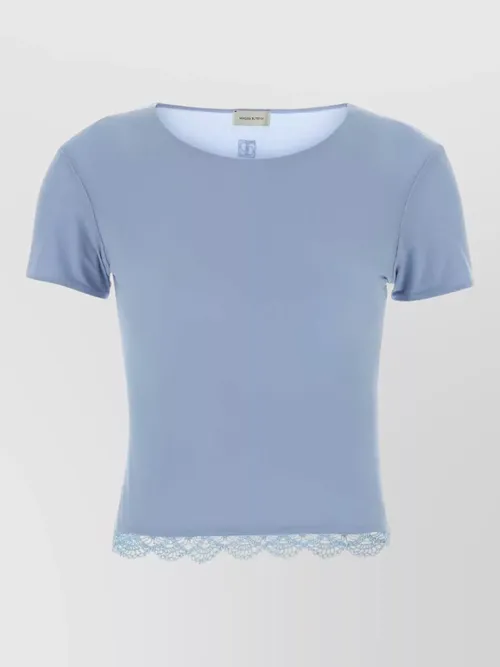 Magda Butrym - short sleeve round neck lace trim top