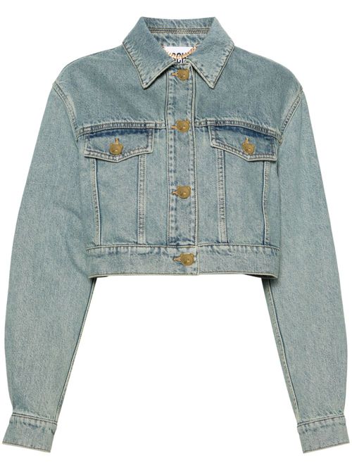 Teddy Bear-buttons cropped denim jacket - Blue