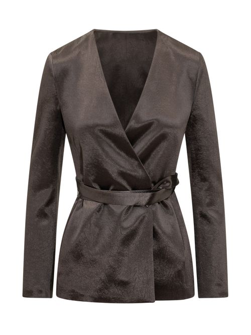 Tailored Jacket with Belt and V-Neck Design