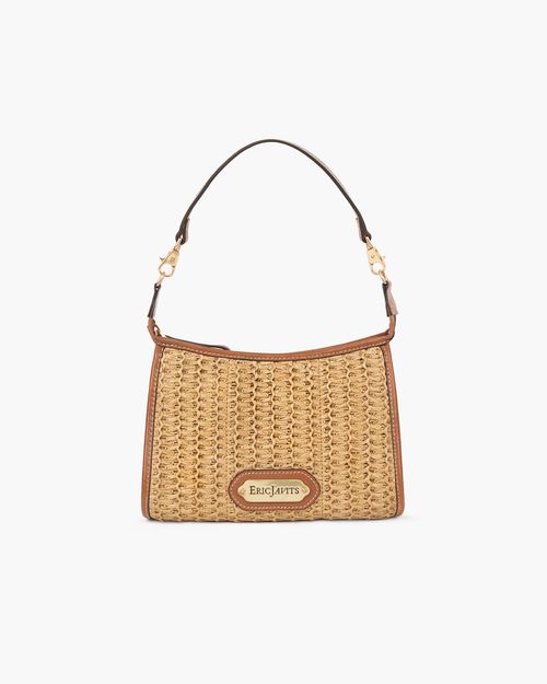 Lil Zippy Women's Small Zip Pouch with Crochet Raffia and Leather Trim for Women