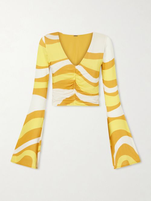 Aelin Ruched Printed Jersey Top - Yellow