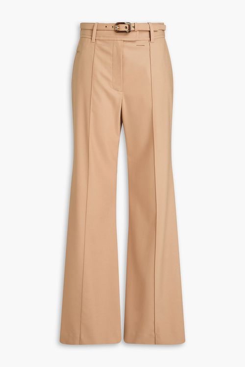 Belted wool-blend flared pants - Neutral - 2