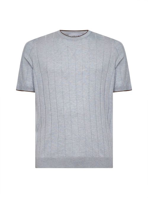 Flat-Ribbed Cotton Knit T-shirt — Gray