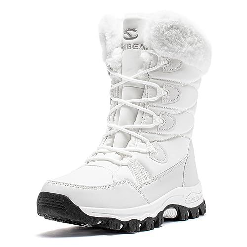 HOBIBEAR Women's Waterproof Winter Snow Boots Lightweight Warm Faux Fur Lined Mid-Calf Booties（Grey/New