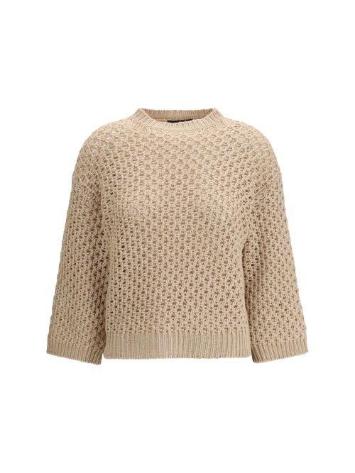 Platinum Yarn with Micro Sequins Sweater — Beige