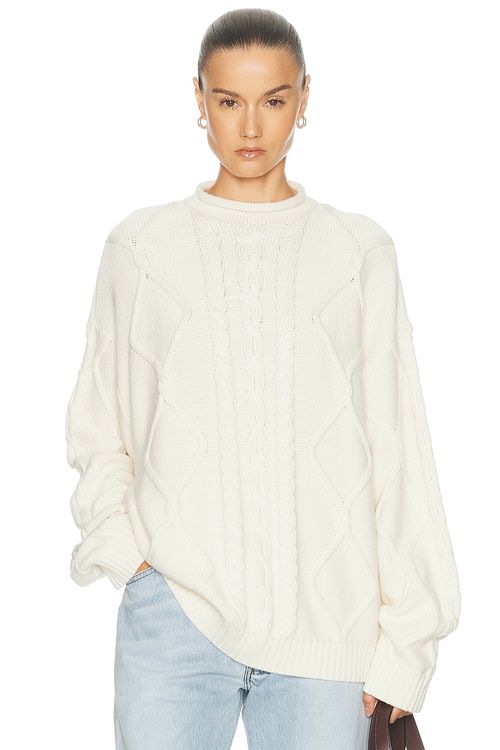 SRG Amberlyn Roll Neck Cable Sweater in Ivory - Ivory. M also in L, S, XL