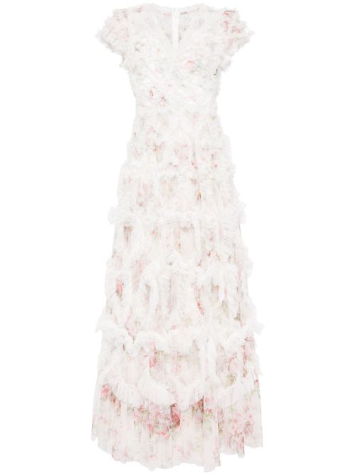 Paradise Garden ruffle-detail dress - White