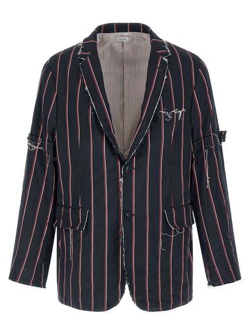 Mogador Striped Silk Blazer — Navy