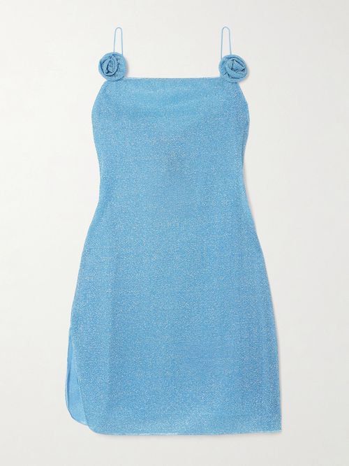 Lumière Rose Appliquéd Metallic Stretch-knit Mini Dress - Blue