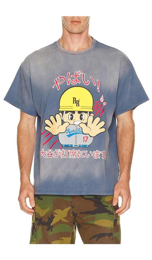 Ryoko Rain Caution Home Run Tee in Blue. M. Also in S, L, XL/1X