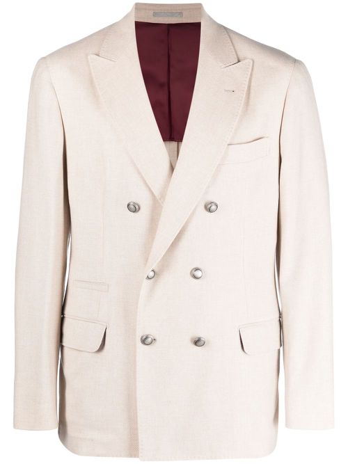 Double-breasted cashmere blazer - Neutrals