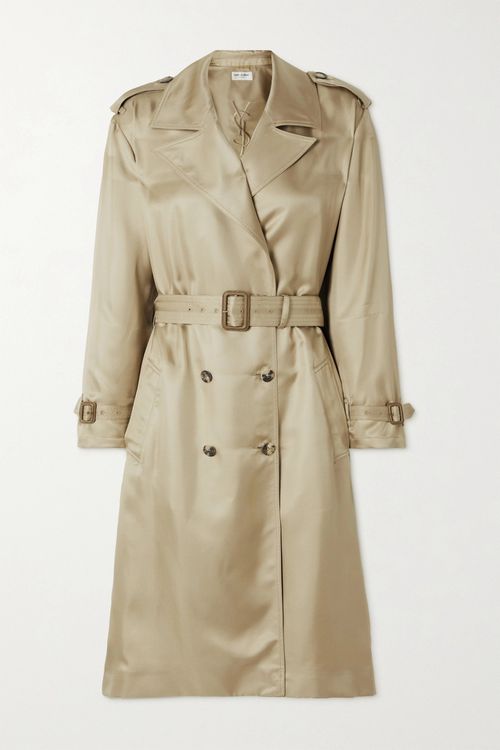 Belted Silk-twill Trench Coat - Beige - FR36