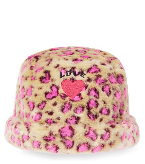 Printed faux-fur bucket hat