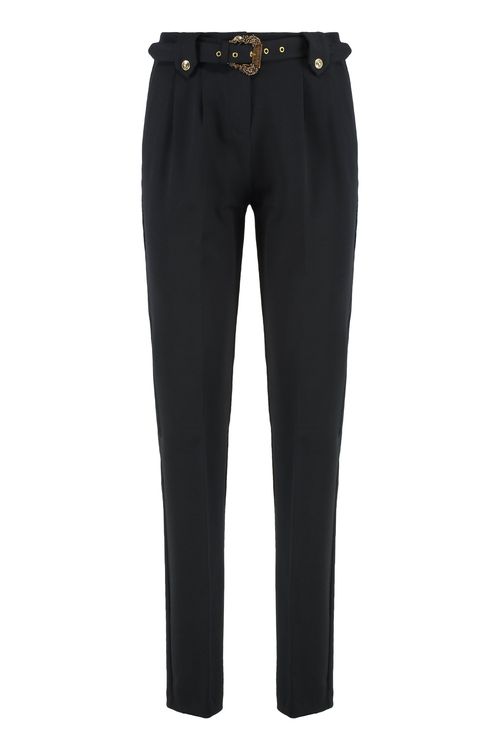 Stretch Viscose Trousers with Buckle Waist Belt