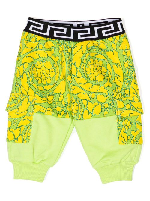 Barocco-print cotton trousers - Green
