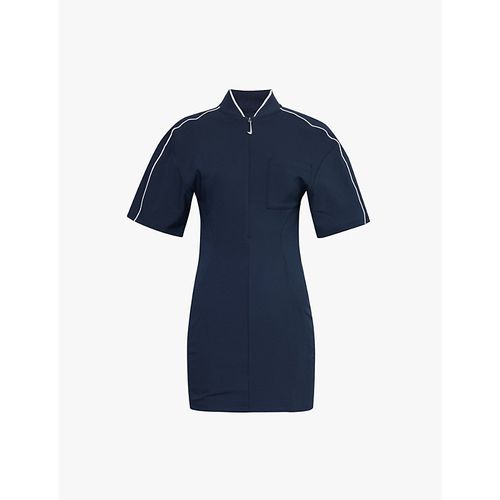 Womens Dark Obsidian White Boxy Short-sleeve Cut-out Stretch-woven Mini Dress S