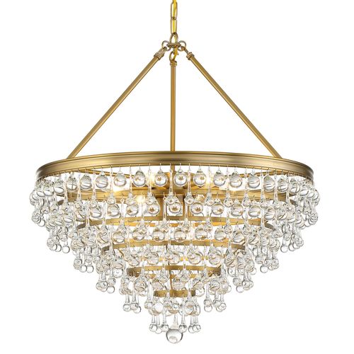Calypso 8-Light 27" Transitional Chandelier in Vibrant Gold with Clear Glass Drops Crysta