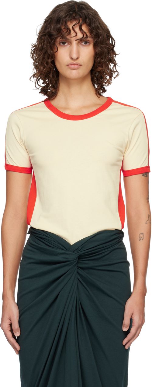 Off-White & Red Fitted Contrast T-shirt