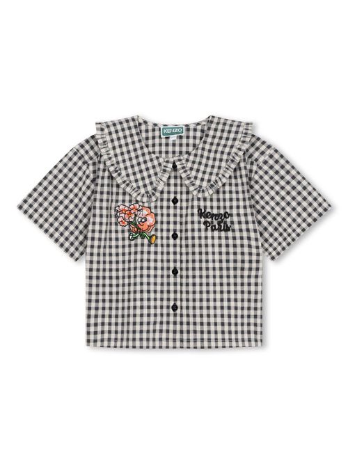 Logo-embroidered gingham shirt - Grey