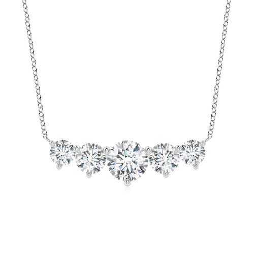 Angara 4.54 CTW Graduated Five Stone Round Lab-Grown Diamond Necklace in 14K White Gold