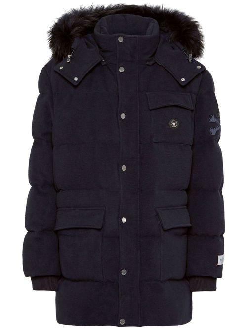 Faux-fur padded hooded jacket - Blue