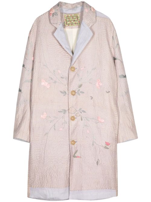 Flower-embroidered coat - Pink