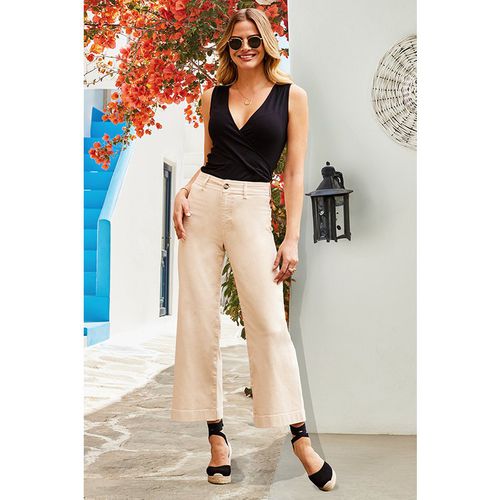 Sosandar Womens Ecru Cropped Wide Leg Jeans - Cream - 8 Long