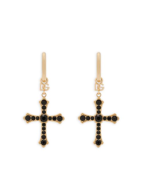 Cross-pendant drop earrings - Gold