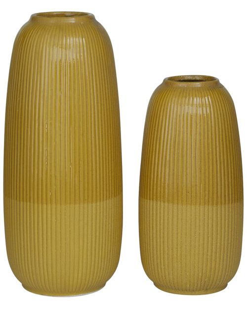 Set Of 2 Modern Round Yellow Ceramic Vase