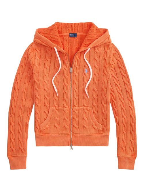 Cable-knit hooded cardigan - Orange