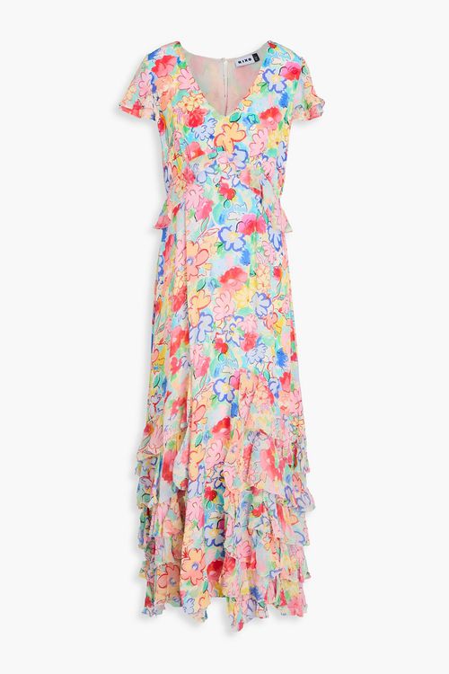 Thanvi ruffled floral-print silk-chiffon maxi dress - Multicolor - UK 8