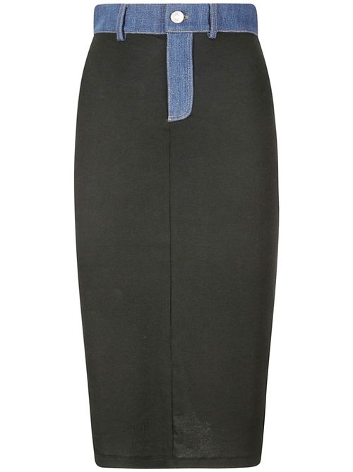 Ribbed denim-trimmed skirt - Black