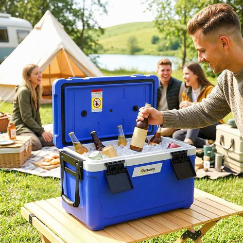 Outsunny 42.6L Insulated Cool Box, Portable Ice Cooler With Handle In Dark Blue