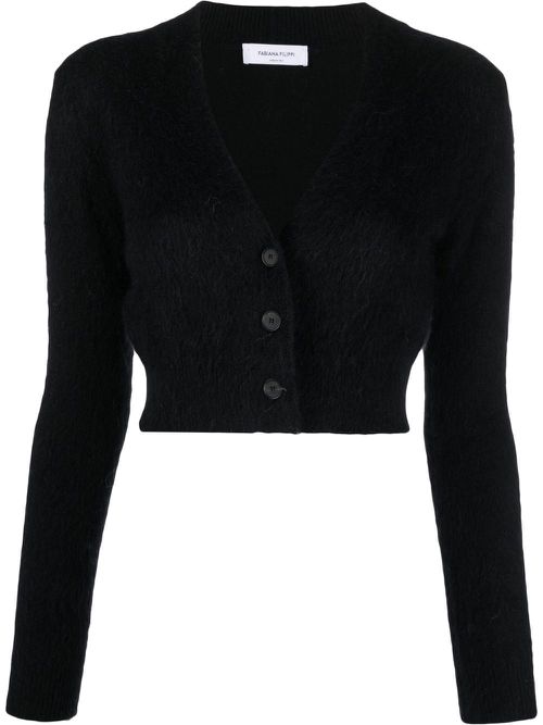 Cropped wool-blend cardigan - Black