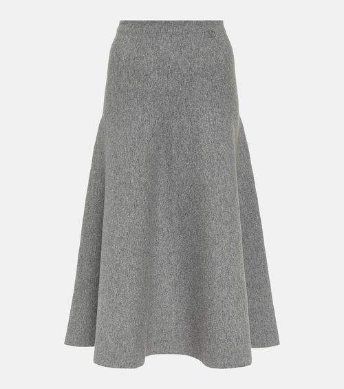 High-rise wool-blend midi skirt