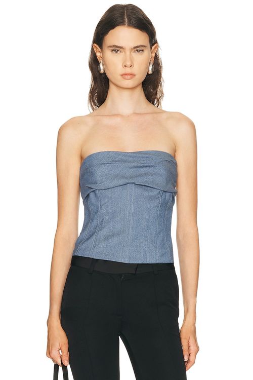 SEV Tailored Drape Corset Top in Blue