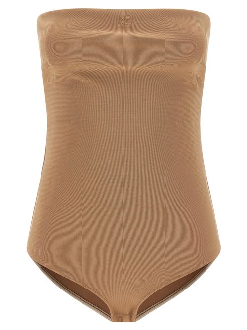 Viscose Stretch Bodysuit — Beige