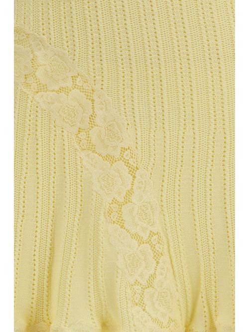 Pointelle Knit Lace-Trimmed Mini Skirt — Yellow