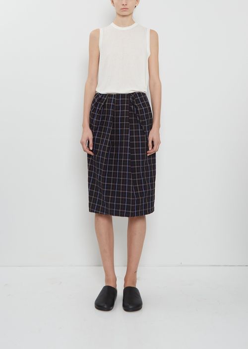 Ter et Bantine Knot Cotton Skirt Black Check