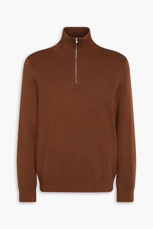 Knitted half-zip sweater - Brown - XS