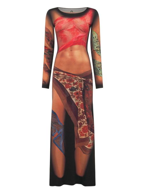 Marine Serre Draped Statue jersey maxi dress - Brown